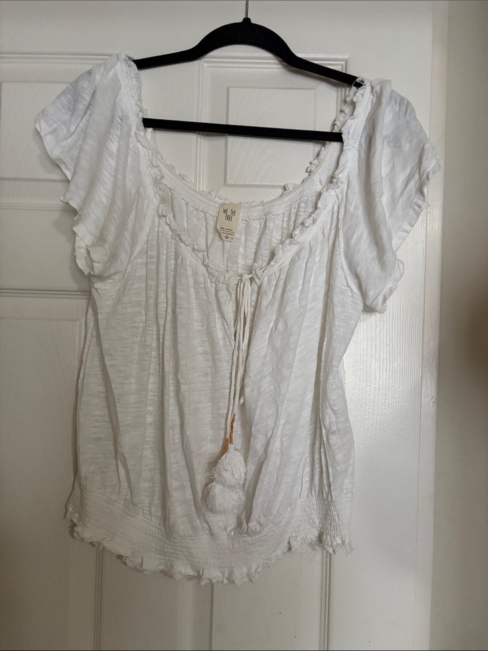 We The Free White Tassel Tie Front Boho Peasant Top